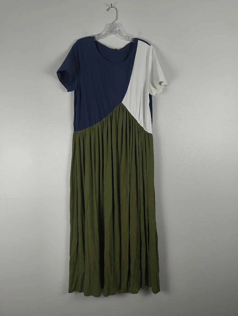 Floryday Green Blue White Color Block Flowy Stretch Casual Boho Maxi Dress XL - Picture 2 of 9